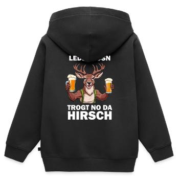 Lederhose Hirsch Tracht Bayrisch Trachten Ersatz - Kinder Premium Organic Zip Hoodie - Schwarz - Hinten - AI Model Kid Male (0cm)