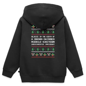 Noël - Jésus immigrant du Moyen-Orient I - Sweat Premium à capuche zippé enfant bio - noir - Dos - AI Model Kid Male (0cm)