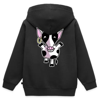 Glückliche Kuh - Kinder Premium Organic Zip Hoodie - Schwarz - Hinten - AI Model Kid Male (0cm)