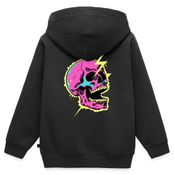 Neon-Schädel-Blitzausbruch - Kinder Premium Organic Zip Hoodie - Schwarz - Hinten - AI Model Kid Male (0cm)