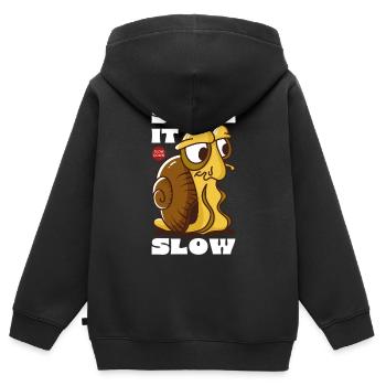 Snail It Slow Cartoon Snail Design - Kinder Premium Organic Zip Hoodie - Schwarz - Hinten - AI Model Kid Male (0cm)