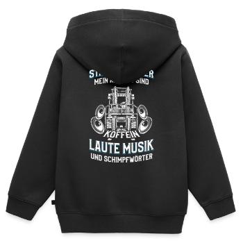 Staplerfahrer Spruch Laute Musik Schimpfwörter - Kinder Premium Organic Zip Hoodie - Schwarz - Hinten - AI Model Kid Male (0cm)
