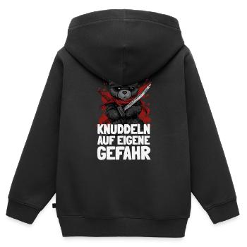 Ninja Teddy mit frechem Spruch - Kinder Premium Organic Zip Hoodie - Schwarz - Hinten - AI Model Kid Male (0cm)