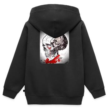 Blutiger Schädel Skizze - Kinder Premium Organic Zip Hoodie - Schwarz - Hinten - AI Model Kid Male (0cm)
