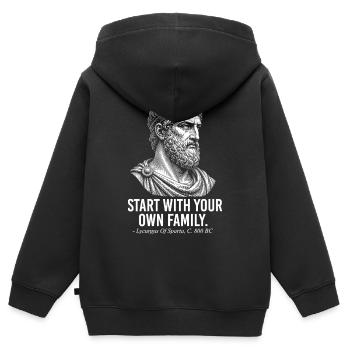 Commencez par l’histoire familiale de Sparta - Sweat Premium à capuche zippé enfant bio - noir - Dos - AI Model Kid Male (0cm)