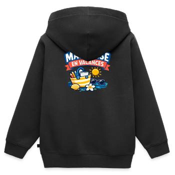 Maîtresse en Vacances Cadeau Été - Sweat Premium à capuche zippé enfant bio - noir - Dos - AI Model Kid Male (0cm)