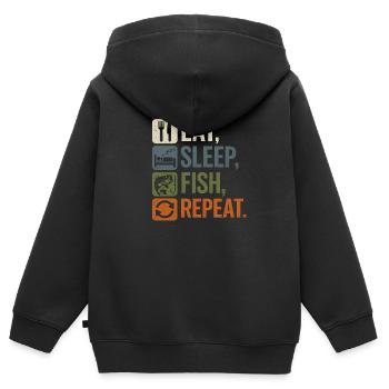 Mange, dors, poisson, pêcheur répète Dit la conception de la pêche - Sweat Premium à capuche zippé enfant bio - noir - Dos - AI Model Kid Male (0cm)