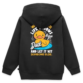 Motifs drôles de canards Citons amoureux de canards - Sweat Premium à capuche zippé enfant bio - noir - Dos - AI Model Kid Male (0cm)