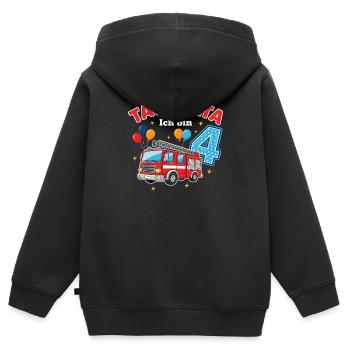 Junge Feuerwehr Geburtstag 4 Jahre - Kinder Premium Organic Zip Hoodie - Schwarz - Hinten - AI Model Kid Male (0cm)