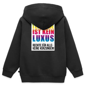 Teilhabe ist kein Luxus keine Kürzungen - Kinder Premium Organic Zip Hoodie - Schwarz - Hinten - AI Model Kid Male (0cm)