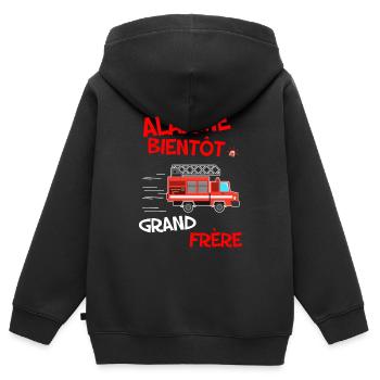 Alarme Bientot grand frère - Sweat Premium à capuche zippé enfant bio - noir - Dos - AI Model Kid Male (0cm)