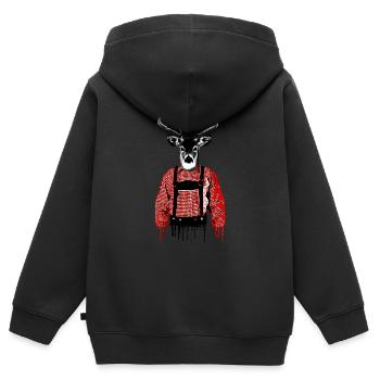 cerf, lederhosen, festival folklorique, chemise - Sweat Premium à capuche zippé enfant bio - noir - Dos - AI Model Kid Male (0cm)
