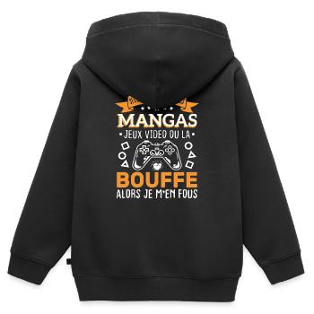 Mangas Jeux Video Bouffe Cadeau Humour - Sweat Premium à capuche zippé enfant bio - noir - Dos - AI Model Kid Male (0cm)
