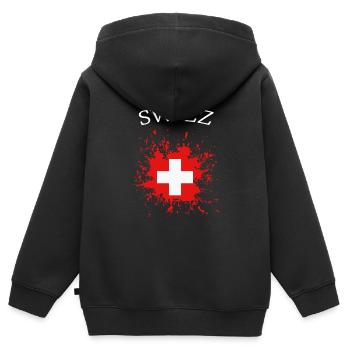 Schweiz Swiss - Kinder Premium Organic Zip Hoodie - Schwarz - Hinten - AI Model Kid Male (0cm)