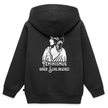 Féminisme Dicton Cadeau Vintage Émancipation - Sweat Premium à capuche zippé enfant bio - noir - Dos - AI Model Kid Male (0cm)