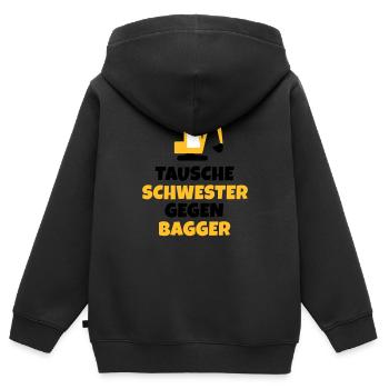 Tausche Schwester gegen Bagger - Kinder Premium Organic Zip Hoodie - Schwarz - Hinten - AI Model Kid Male (0cm)