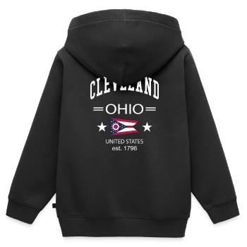 Cleveland - Kinder Premium Organic Zip Hoodie - Schwarz - Hinten - AI Model Kid Male (0cm)