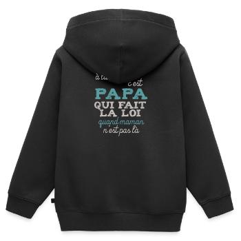 Papa fait la loi - Sweat Premium à capuche zippé enfant bio - noir - Dos - AI Model Kid Male (0cm)