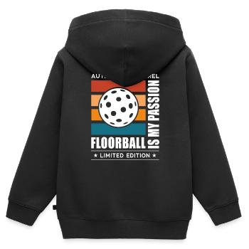 Floorball - Kinder Premium Organic Zip Hoodie - Schwarz - Hinten - AI Model Kid Male (0cm)