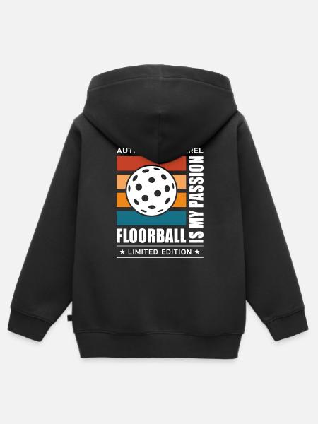 Floorball - Kinder Premium Organic Zip Hoodie - Schwarz