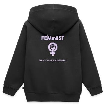 Ich bin eine Feministin, was Ihre Supermacht ist? - Kinder Premium Organic Zip Hoodie - Schwarz - Hinten - AI Model Kid Male (0cm)