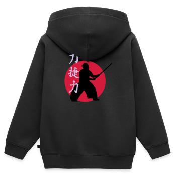 samurai_strength_victory_sword_3c - Kinder Premium Organic Zip Hoodie - Schwarz - Hinten - AI Model Kid Male (0cm)