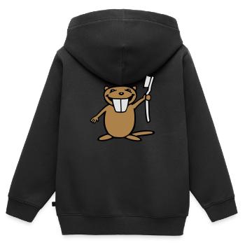 Lustiger Biber mit Zahnbürste - Kinder Premium Organic Zip Hoodie - Schwarz - Hinten - AI Model Kid Male (0cm)