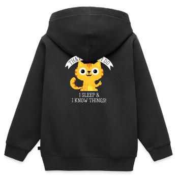 I sleep and know things - Lustiger Katzen Spruch - Kids Premium Organic Zip-up Hoodie - black - Back - AI Model Kid Male (0cm)