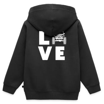 Jeeps d’amour - Sweat Premium à capuche zippé enfant bio - noir - Dos - AI Model Kid Male (0cm)