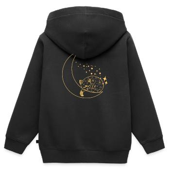 chat dans la lune brillé - Sweat Premium à capuche zippé enfant bio - noir - Dos - AI Model Kid Male (0cm)