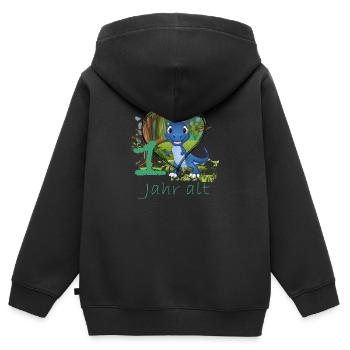 T-Rex im Urwald 1 Jahr alt - Kinder Premium Organic Zip Hoodie - Schwarz - Hinten - AI Model Kid Male (0cm)