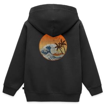 La Grande Vague au large de Kanagawa - Sweat Premium à capuche zippé enfant bio - noir - Dos - AI Model Kid Male (0cm)