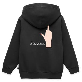 doigt d’honneur demoiselle - Sweat Premium à capuche zippé enfant bio - noir - Dos - AI Model Kid Male (0cm)