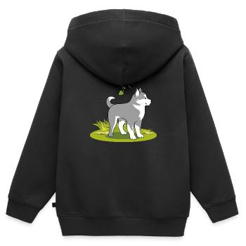 Süße Malamute auf dem Rasen - Kinder Premium Organic Zip Hoodie - Schwarz - Hinten - AI Model Kid Male (0cm)