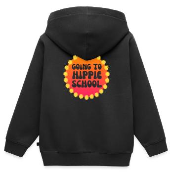 Auf dem Weg in die Hippie-Schule der 60er Jahre - Kinder Premium Organic Zip Hoodie - Schwarz - Hinten - AI Model Kid Male (0cm)