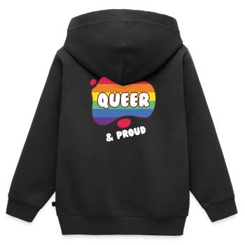 Queer et fier - Sweat Premium à capuche zippé enfant bio - noir - Dos - AI Model Kid Male (0cm)