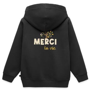 Merci la vie, arbre de vie - Sweat Premium à capuche zippé enfant bio - noir - Dos - AI Model Kid Male (0cm)