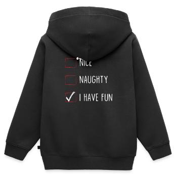 Sympa coquin je m’amuse - Sweat Premium à capuche zippé enfant bio - noir - Dos - AI Model Kid Male (0cm)