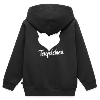 Teufelchen Wort mit Herz Devil - Kinder Premium Organic Zip Hoodie - Schwarz - Hinten - AI Model Kid Male (0cm)