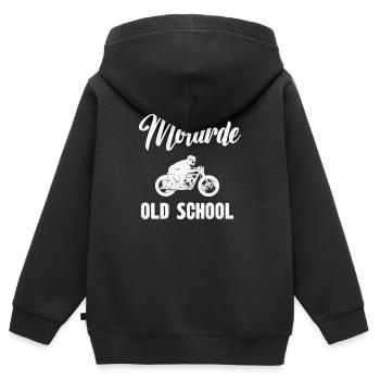 motarde old school - Sweat Premium à capuche zippé enfant bio - noir - Dos - AI Model Kid Male (0cm)