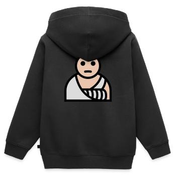 Bandage de plâtre cassé au bras - Sweat Premium à capuche zippé enfant bio - noir - Dos - AI Model Kid Male (0cm)