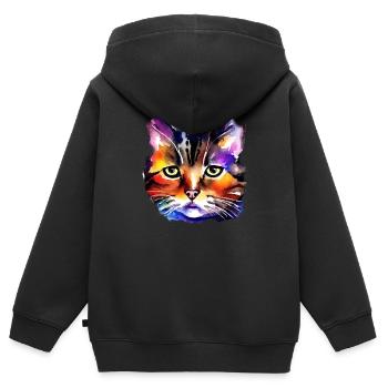 Katzengesicht 5 - Kinder Premium Organic Zip Hoodie - Schwarz - Hinten - AI Model Kid Male (0cm)
