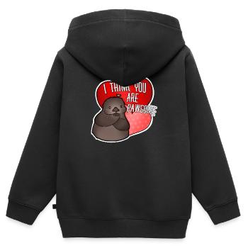 Tazz spricht | Ich denke, du bist schachfigurig - Kinder Premium Organic Zip Hoodie - Schwarz - Hinten - AI Model Kid Male (0cm)