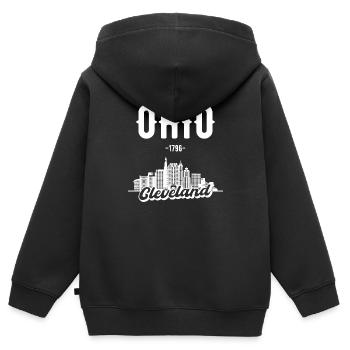 Cleveland Ohio Skyline Geschenk - Kinder Premium Organic Zip Hoodie - Schwarz - Hinten - AI Model Kid Male (0cm)