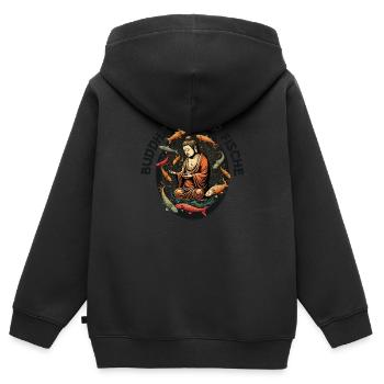 BOUDDHA en Poissons - Sweat Premium à capuche zippé enfant bio - noir - Dos - AI Model Kid Male (0cm)