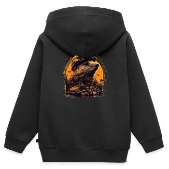 Bieber als Baumeister mit gelbem Schutzhelm - Kinder Premium Organic Zip Hoodie - Schwarz - Hinten - AI Model Kid Male (0cm)