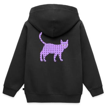 Chat artistique avec tissu violet - Sweat Premium à capuche zippé enfant bio - noir - Dos - AI Model Kid Male (0cm)