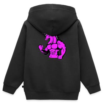 strong unicorn - Kinder Premium Organic Zip Hoodie - Schwarz - Hinten - AI Model Kid Male (0cm)