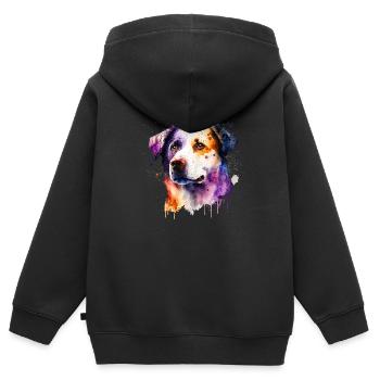 Australian Shepherd Hund Aquarell | Cooles Motiv - Kinder Premium Organic Zip Hoodie - Schwarz - Hinten - AI Model Kid Male (0cm)