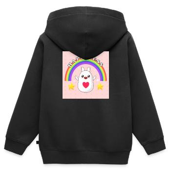 Happiness Hase mit Regenbogen - Kinder Premium Organic Zip Hoodie - Schwarz - Hinten - AI Model Kid Male (0cm)